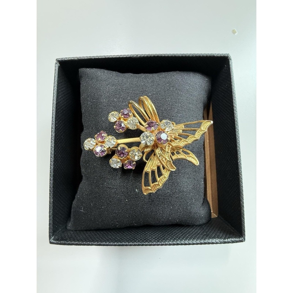 Beautiful Vintage Purple Stones Rhinestone Brooch